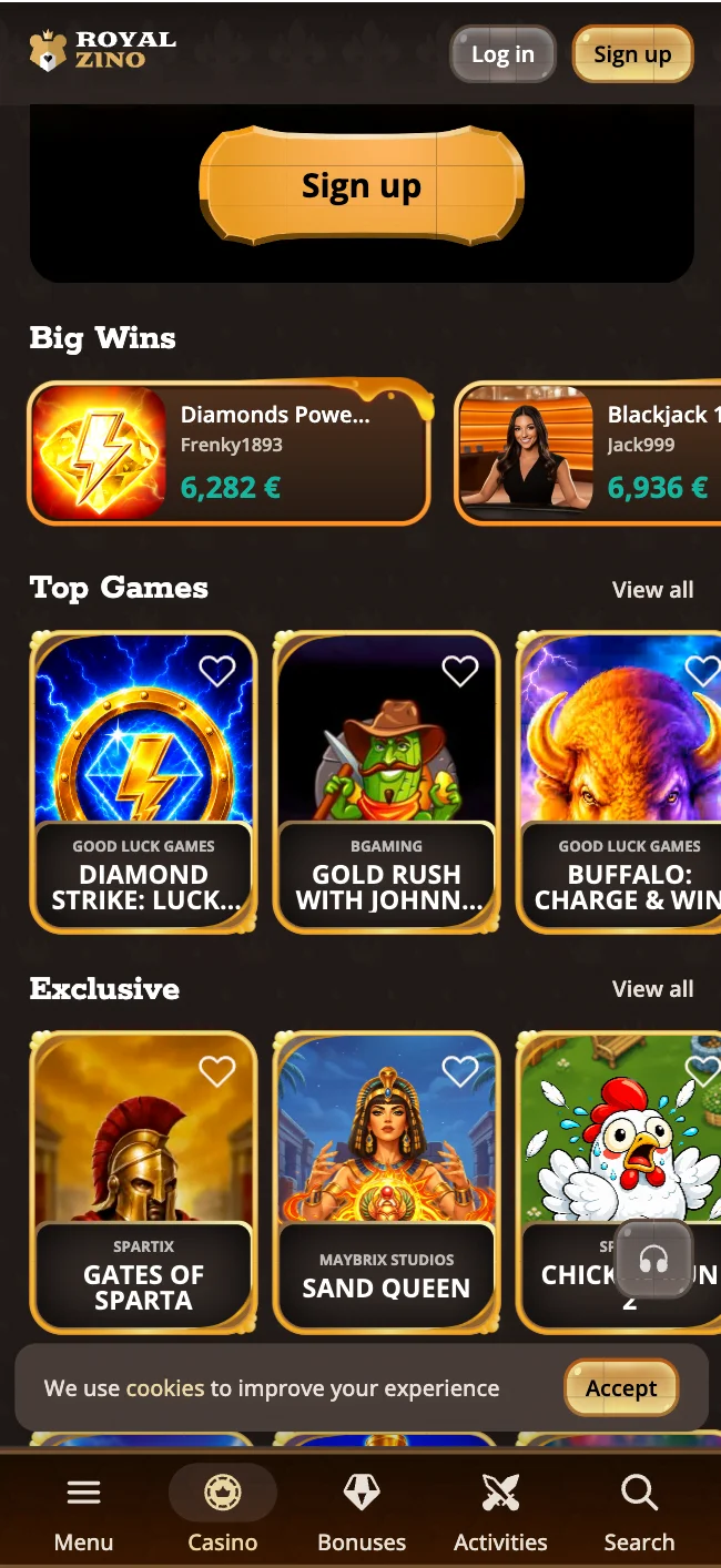 Aplicația Royalzino Casino